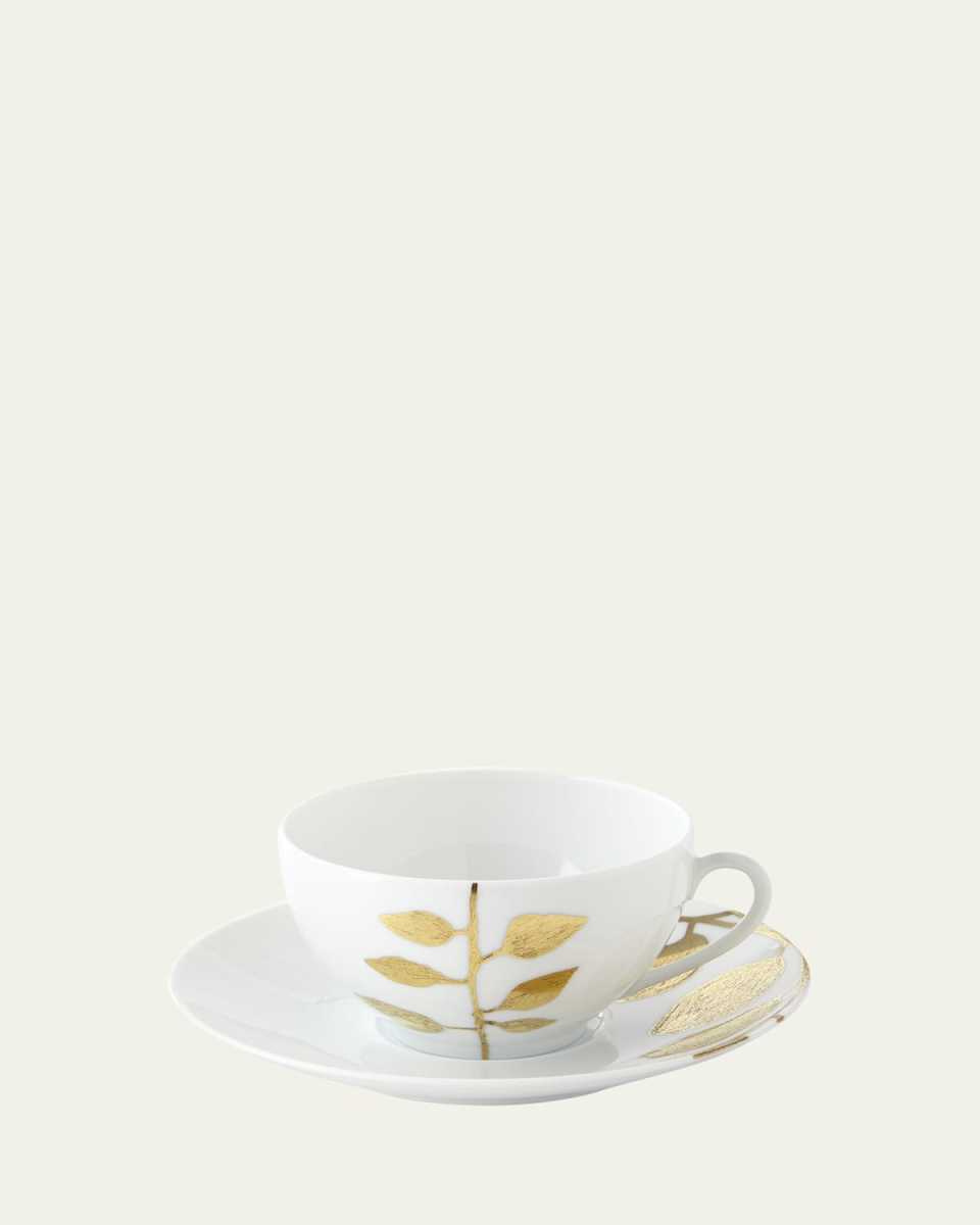 Daphne White Gold-Leaf Breakfast Cup & Saucer